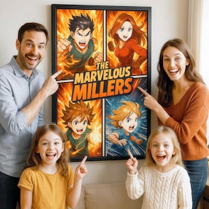 Personalisiertes Anime Superhelden Familien Porträt - Shonen Style Anime Kunstwerk - Familien Geschenkidee - Digitale Datei