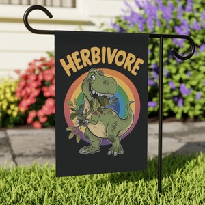 Charming Herbivore Dinosaur Outdoor Garden Banner - Double Sided Print, Weather-Resistant Backyard Garden Art Canvas