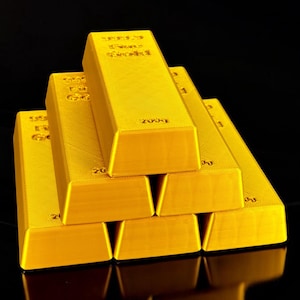 Realistic Gold Bar Replica - 3D Printed Fake Gold Décor Piece - Perfect for Home or Office Display - Available in 4" & 6" Sizes