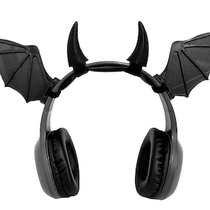 Hell’s Bat Wings + Horns Headset Attachments & Cosplay Props.  Twitch Streamer Gaming Headset Attachment