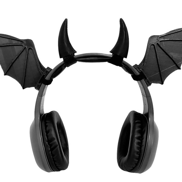 Hell's Bat Wings + Horns Accessoires pour casque et accessoires de cosplay. Attache pour casque de jeu Twitch Streamer