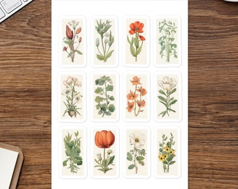 Botanical Garden Sticker Set - 12 Vintage Floral Decals for Nature Lovers