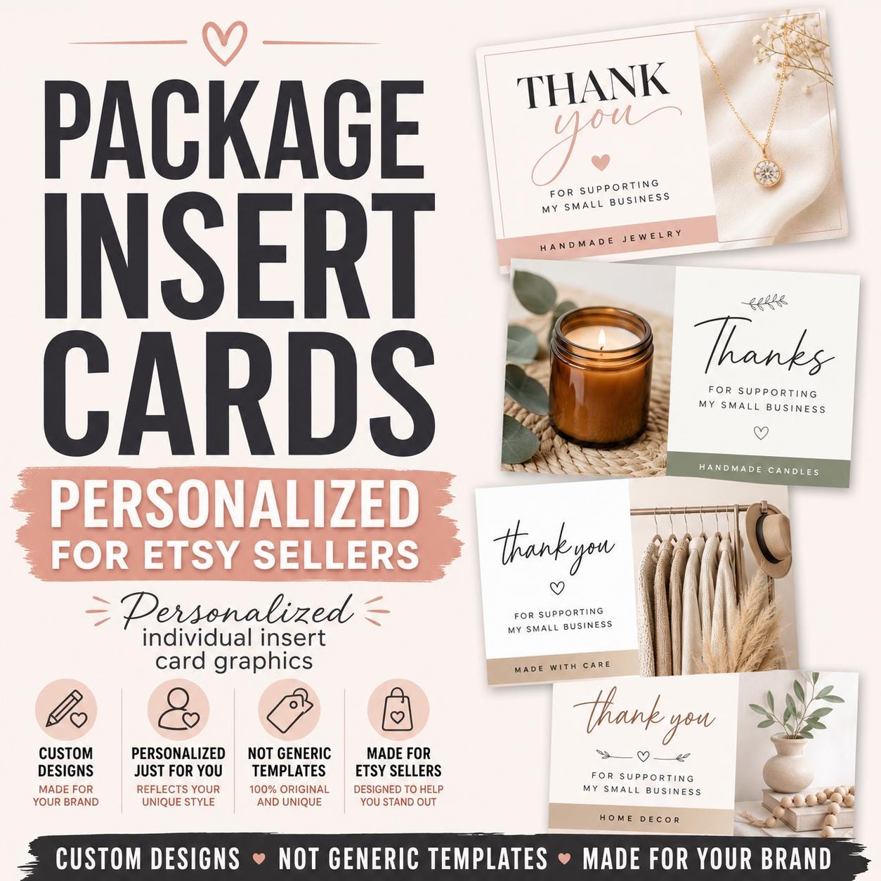 Custom 4x6 Package Insert Cards Design for Etsy Sellers * Personalized Thank You Notes & Care Cards Artwork (Digital)