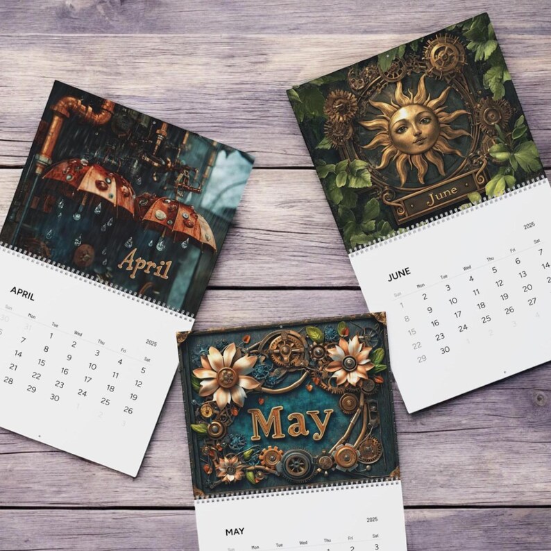 2025 Steampunk Calendar Vintage Industrial Wall Art Unique Monthly