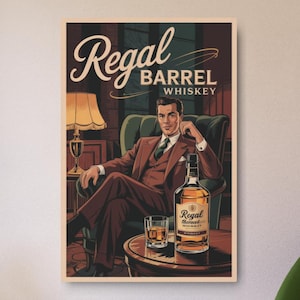 Vintage Whiskey Commercial Metal Art Sign - Mancave Wall Decor, Retro Whisky Ad Sign, Man Cave Decoration, Unique Vintage Art