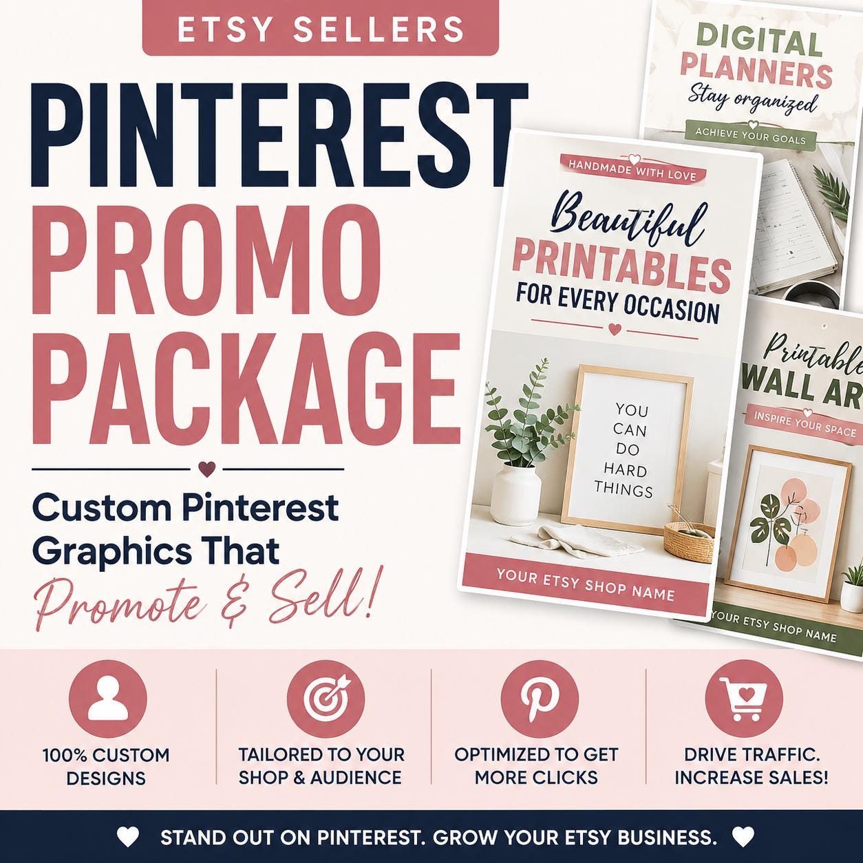 Premium 4-Pack Pinterest Promotion Kit for Etsy Sellers * 4 Custom Vertical Pin Marketing Graphics (Digital)