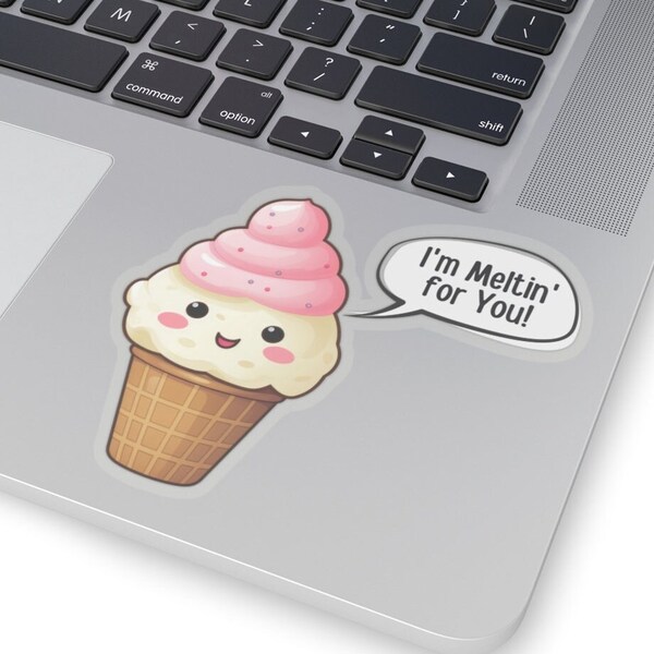 Charming Kawaii Ice Cream Cone Sticker  - Romantic Pun Decal for Sweethearts