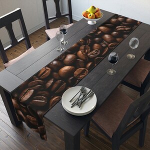 Coffee Beans Table Runner | Coffee Table Decor |  Housewarming Gift | Long Cotton Tablecloth | Large Cotton Table Runner