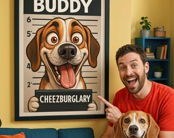 Custom Pet Mugshot Portrait: Funny Caricature Art (Digital Download)