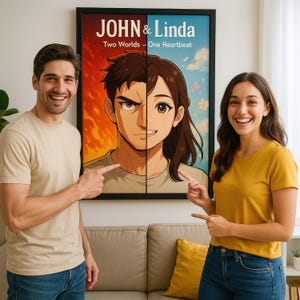 Personalisiertes Anime Split Character Portrait - Shonen & Shojo Style Paar Kunstwerk - Romantische Geschenkidee - Digitale Datei