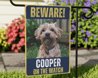 Personalized Dog Photo Garden Flag – Custom "Beware!" Pet Gift