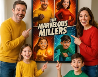 Personalized Comic Superhero Family Portrait – Unique Comic Book Superhero Family Wall Art Gift Idea - Digital Image Download