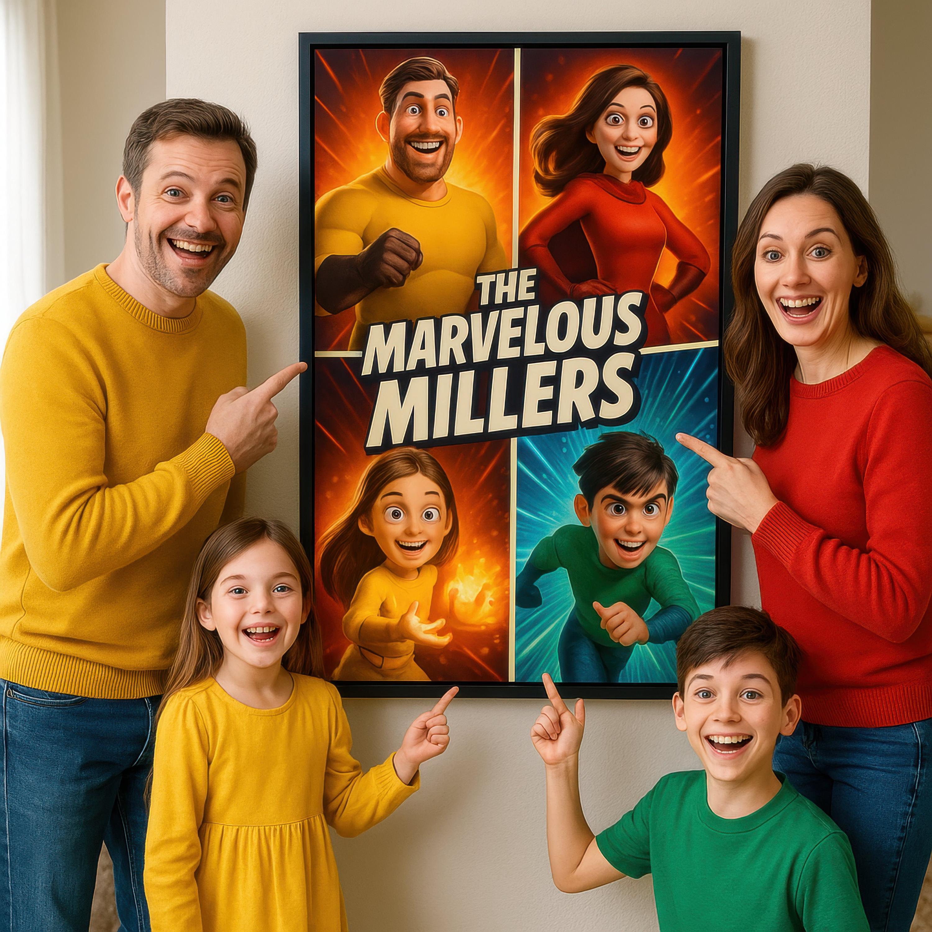 Personalized Comic Superhero Family Portrait – Unique Comic Book Superhero Family Wall Art Gift Idea - Digital Image Download