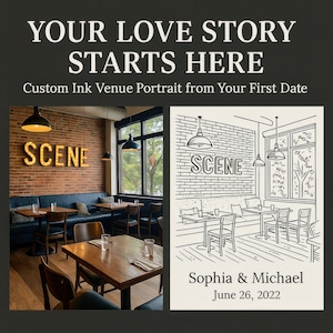 Custom First Date Venue Line Art – Digital Ink Portrait from Photo – Personalized Couple Gift for Engagement/ Anniversary - Digital Download