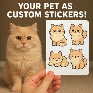 Custom Pet Sticker Sheet from Pet Photo – 4 Cute Poses of Your Dog or Cat Turned Into Stickers - Gift for Pet Owners