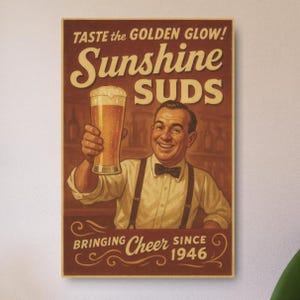 Vintage Beer Commercial Metal Art Sign - Mancave Wall Decor, Retro Bar Sign, Man Cave Decoration, Unique Pub Art, Brewery Wall Hanging