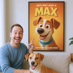 Custom Pet Comic Movie Poster from Photo - Turn Your Pet into an Adorable Movie Star - Cute Pet Owner Gift -  Download Only