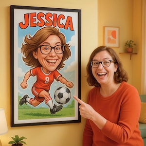 Ritratto di caricatura di un calciatore divertente e personalizzato da foto - Regalo a fumetti per giocatori, allenatori o tifosi di calcio - Download digitale