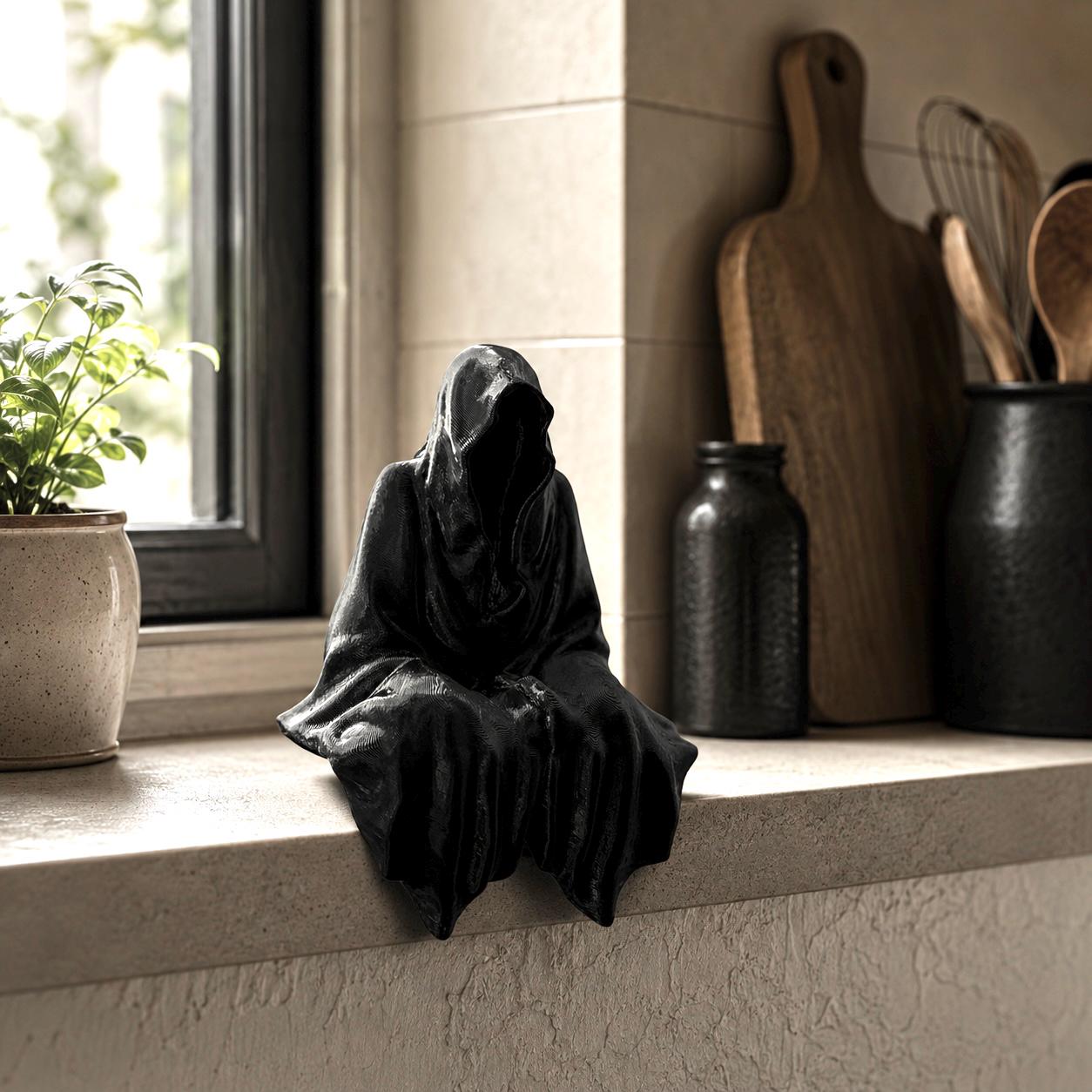 Sitting Grim Reaper Bookshelf Decor Figurine - 3D Printed Death