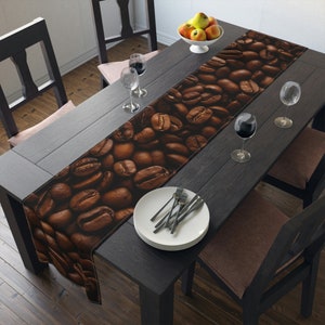 Coffee Beans Table Runner | Coffee Table Decor |  Housewarming Gift | Long Cotton Tablecloth | Large Cotton Table Runner