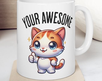 Embrace Each Day with a Smile: Charming Cat 11oz Motivation Mug for Coffee/Tea - Perfect for Kitten Lovers, Ideal Home or Office Gift
