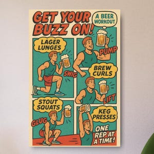 Vintage Beer Exercise Metal Plaque, Rustic Brewery Bar Decor, Mancave Wall Hanging Sign, Retro Pub Artwork, Unique Tavern Gift Idea