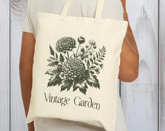 Charming Vintage Garden Baumwoll-Einkaufstasche: Perfektes Geschenk für Botanische Gartenfreunde - Ethischer, langlebiger und vielseitiger Einkaufsbegleiter