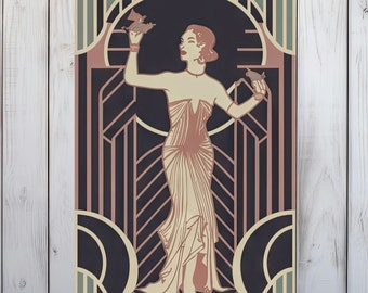 Elegant Art Deco Wall Art Poster, 1920s Inspired Design, Premium Fine Art Matte Paper Print, 3 Sizes - Vintage Decor