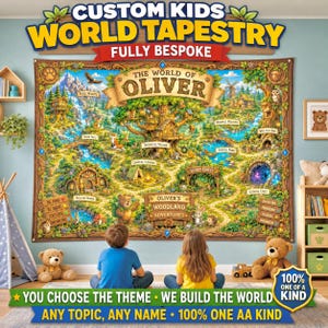 Personalized Kids World Map Tapestry – Custom Interactive Playroom Backdrop