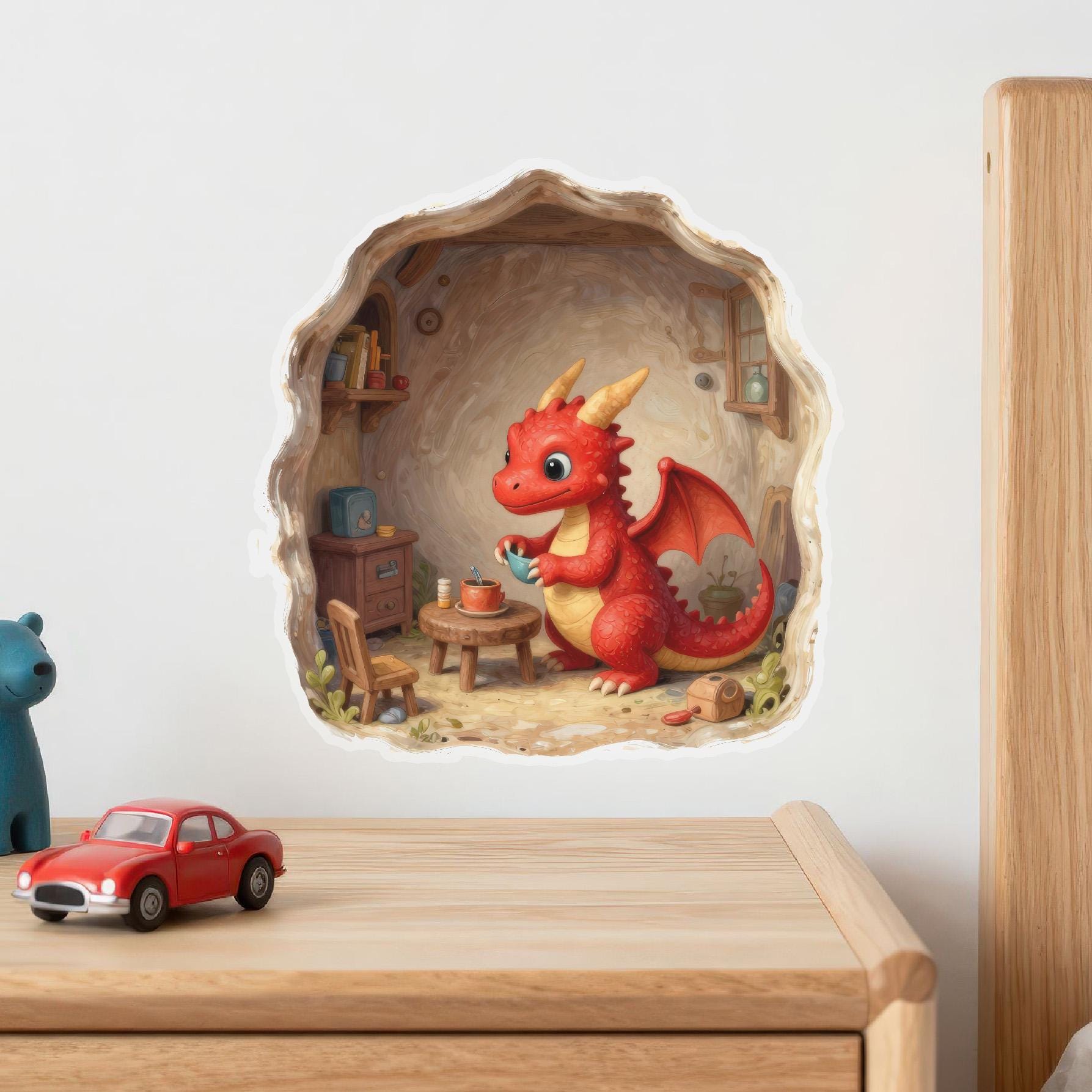 Cute Baby Dragon Wall Decal - 3D Peekaboo Dragon Sticker - Fantasy ...