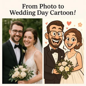 Caricatura de boda personalizada a partir de tu foto: tu historia de amor como una caricatura caprichosa - Descarga de imagen digital