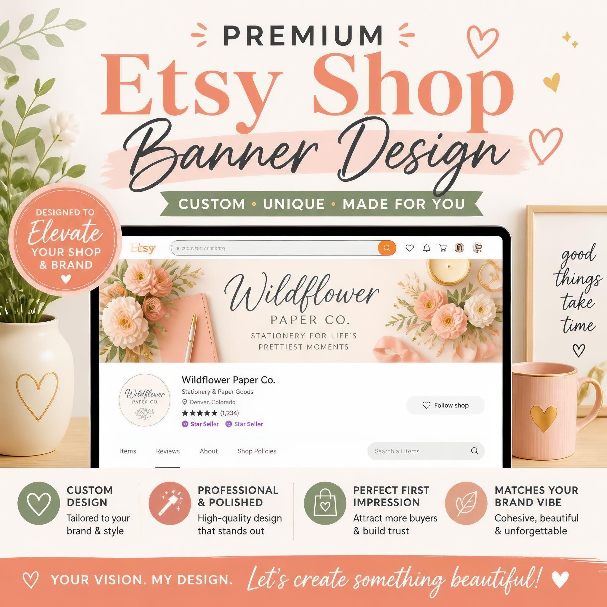 Elegant Etsy Shop Banner Design * Custom Storefront Makeover Service (Digital)