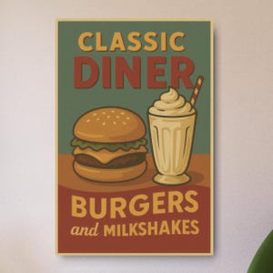 Vintage Diner Metal Art Sign for Kitchen or Cafe Wall Decor, Rustic Retro Home Accent for Food Enthusiasts, Classic 50s Americana