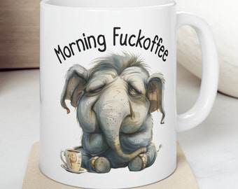 Adorable tasse matinale éléphant grincheux - Design unique grincheux matin somnolent pour café ou thé, cadeau idéal pour la maison ou le bureau pour les fans d'éléphants