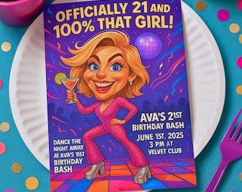 Personalized Caricature Birthday  Invitation Design from Your Photo - Custom Digital Invite for Any Occasion - Digital Image Download