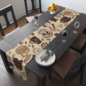 Coffee Themed Table Runner | Coffee Table Decor |  Housewarming Gift | Long Cotton Tablecloth | Large Cotton Table Runner