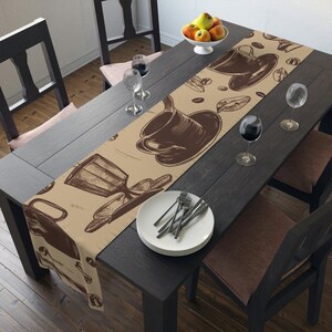 Coffee Themed Table Runner | Coffee Table Decor |  Housewarming Gift | Long Cotton Tablecloth | Large Cotton Table Runner