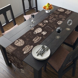 Coffee Themed Table Runner | Coffee Table Decor |  Housewarming Gift | Long Cotton Tablecloth | Large Cotton Table Runner