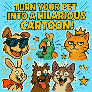 Custom Funny Pet Caricatures from Your Photo – Turn Your Pet Into an Epic Cartoon Star - Digital Image Download