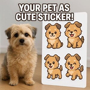 Custom Pet Sticker Sheet from Pet Photo – 4 Cute Dog or Cat Poses Turned Into Stickers, Fun Gift for Animal Lovers & Owners