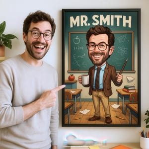 Personalisierte lustige Lehrer Karikatur Porträt von Ihrem Foto - individuelles Geschenk für Lehrer mit einem Sinn für Humor - Digitaler Bilddownload