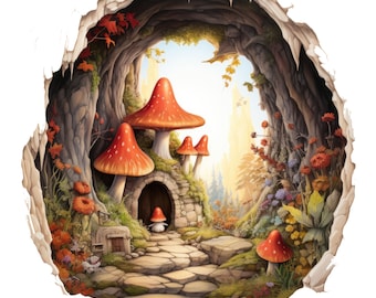 Whimsical Gnome World Wall Decal Sticker - Enchanting Wall Decor for Fantasy Lovers - Magical Wall Art for Home, Nursery, Playroom Setup
