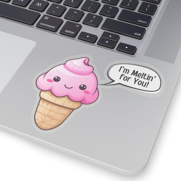 Charming Kawaii Ice Cream Cone Sticker  - Romantic Pun Decal for Sweethearts