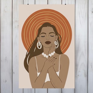 Bohemian Elegance Woman Art Print: Tranquil Boho Wall Poster - Premium Archival Paper, Fine Art Quality, Ideal for Elegant Spaces, 3 Sizes