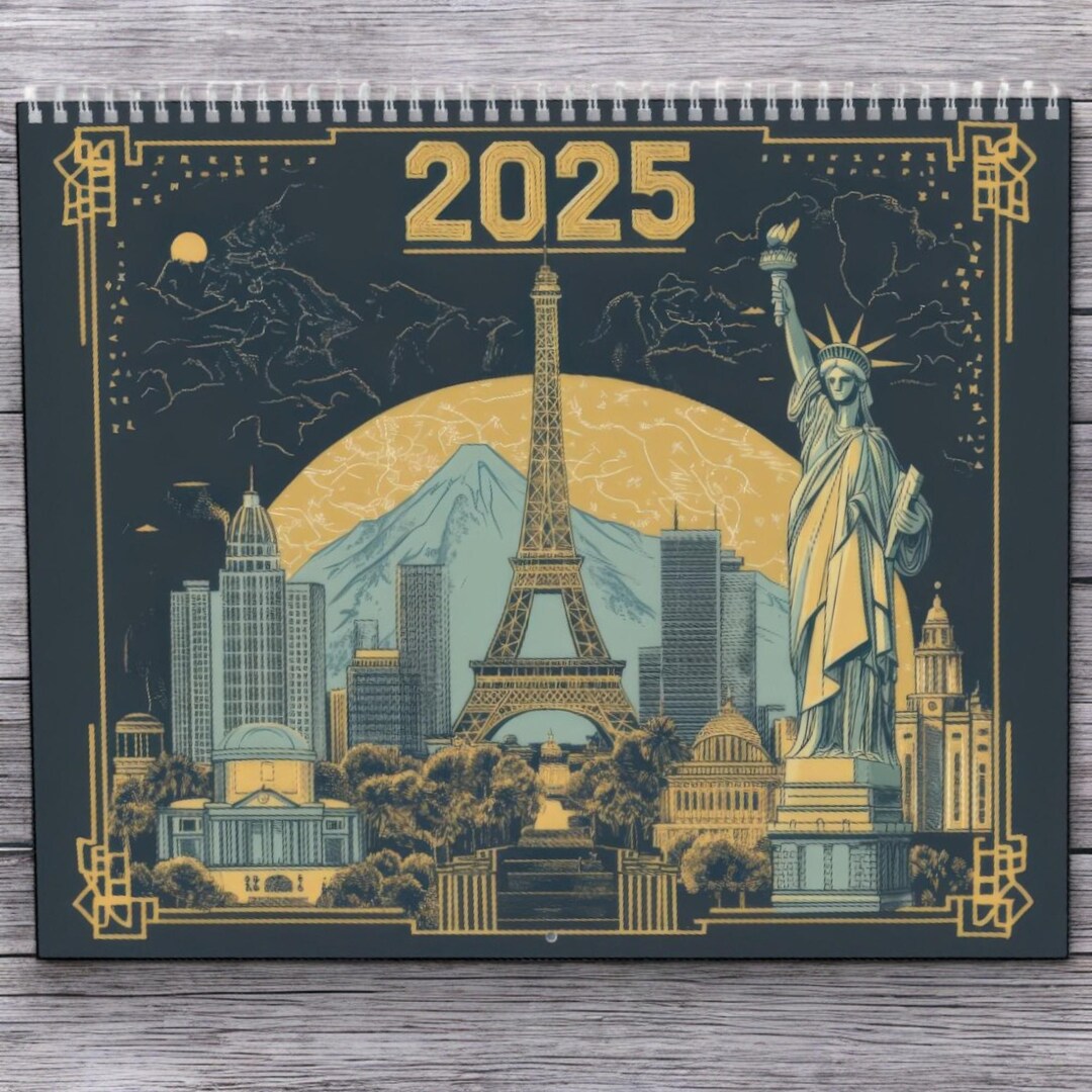 Art Deco Vintage Travel Calendar 2025 Retro Monthly Calendar