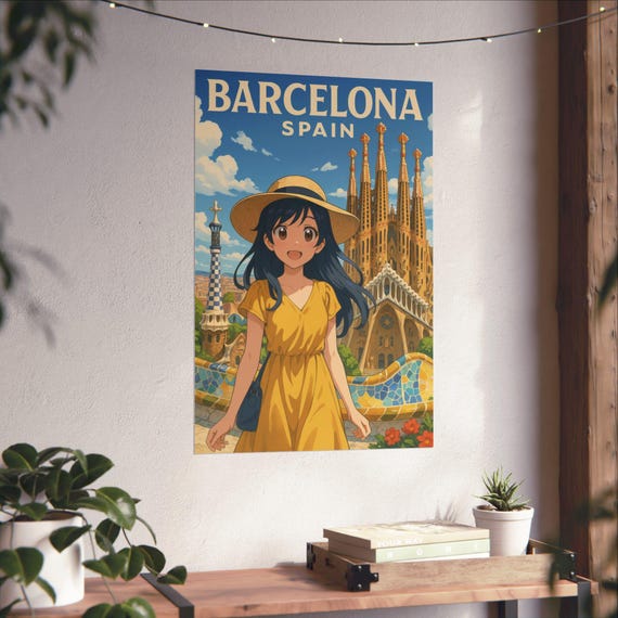 アニメバルセロナ旅行ポスター - マンガウォールアート旅行プリント