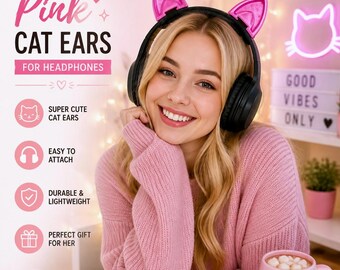 fotus 蛍光ピンク　ネコ耳　帽子 Pink Cat Ears for Headphones, Headset & Cosplay Props. Twitch