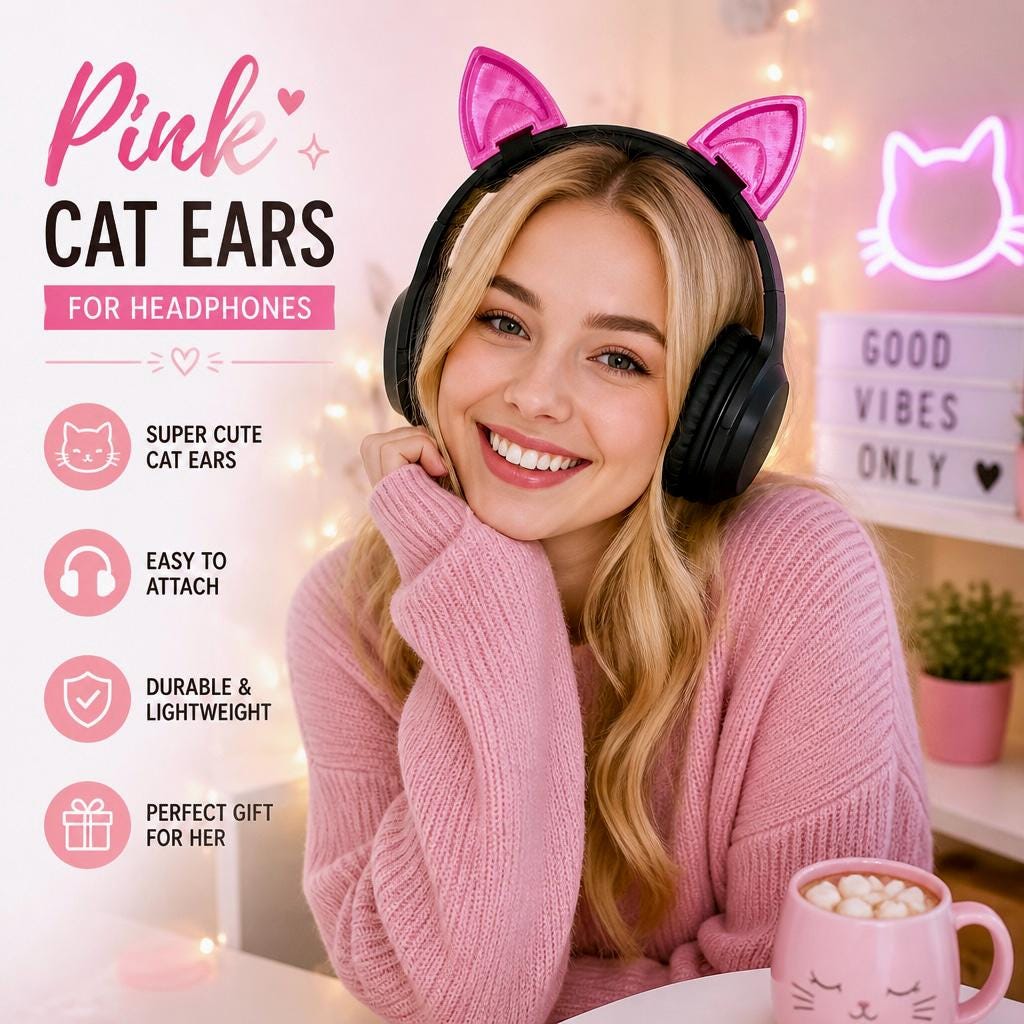 Pink Cat Ears for Headphones, Headset & Cosplay Props. Twitch