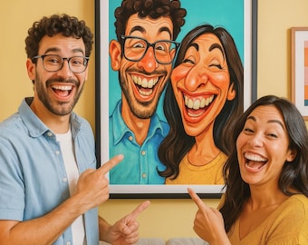 Custom Funny Couple Caricature Portrait – Transform Your Photo into Hilarious Art - Digital Download Gift for Couples