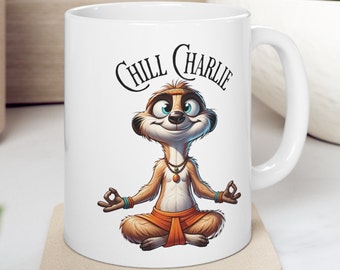 Fun and Witty Hippie Meerkat Yoga 11oz Mug - Perfect Gift for Yoga Teachers, Unique Tea or Coffee Cup for Home or Office, Meerkat Yoga